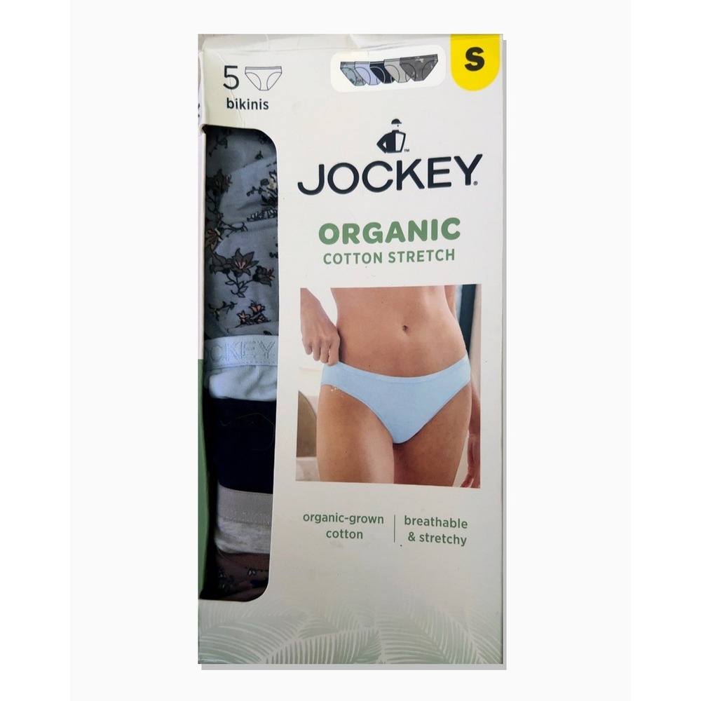Jockey Womens 5 Pack Organic Cotton Stretch Bikini Underwear Blue Floral Small